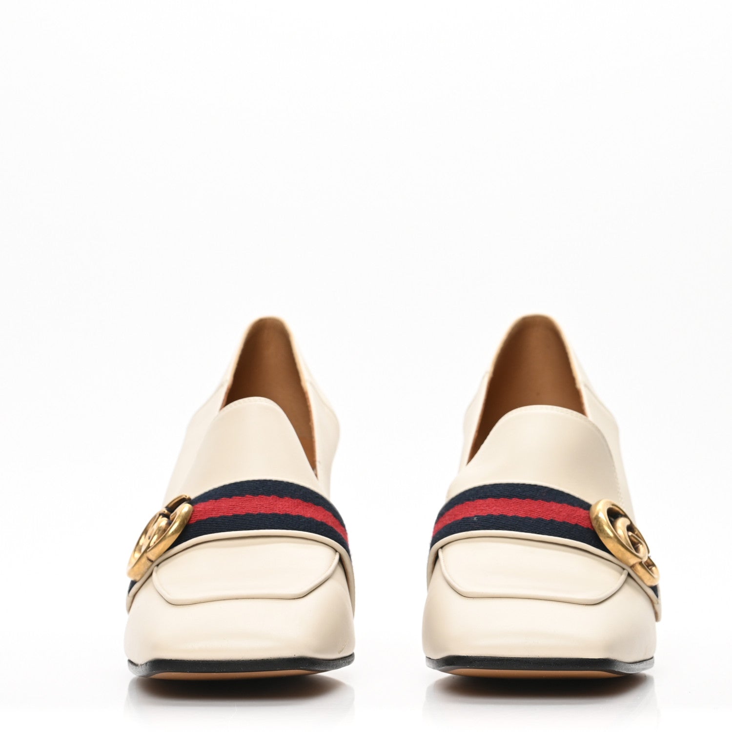 Gucci Betis Glamour Calfskin Web Pearl Embellished Peyton 75mm Loafer Pumps 40 Mystic White 2 of 8