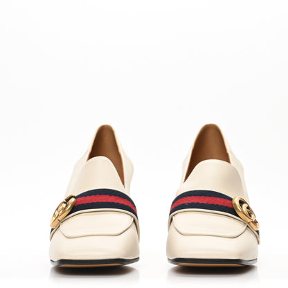 Gucci Betis Glamour Calfskin Web Pearl Embellished Peyton 75mm Loafer Pumps 40 Mystic White 2 of 8