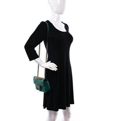 Gucci Calfskin Matelasse Mini GG Marmont Shoulder Bag Emerald Green 2 of 9