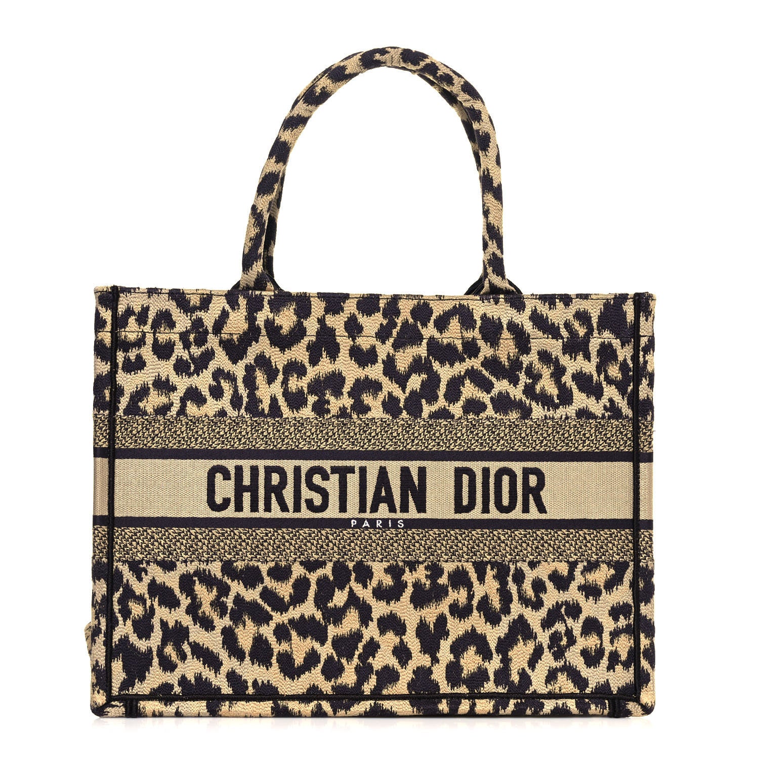 Christian Dior Canvas Mizza Embroidered Medium Leopard Book Tote Beige 1 of 14