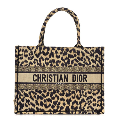 Christian Dior Canvas Mizza Embroidered Medium Leopard Book Tote Beige 1 of 14