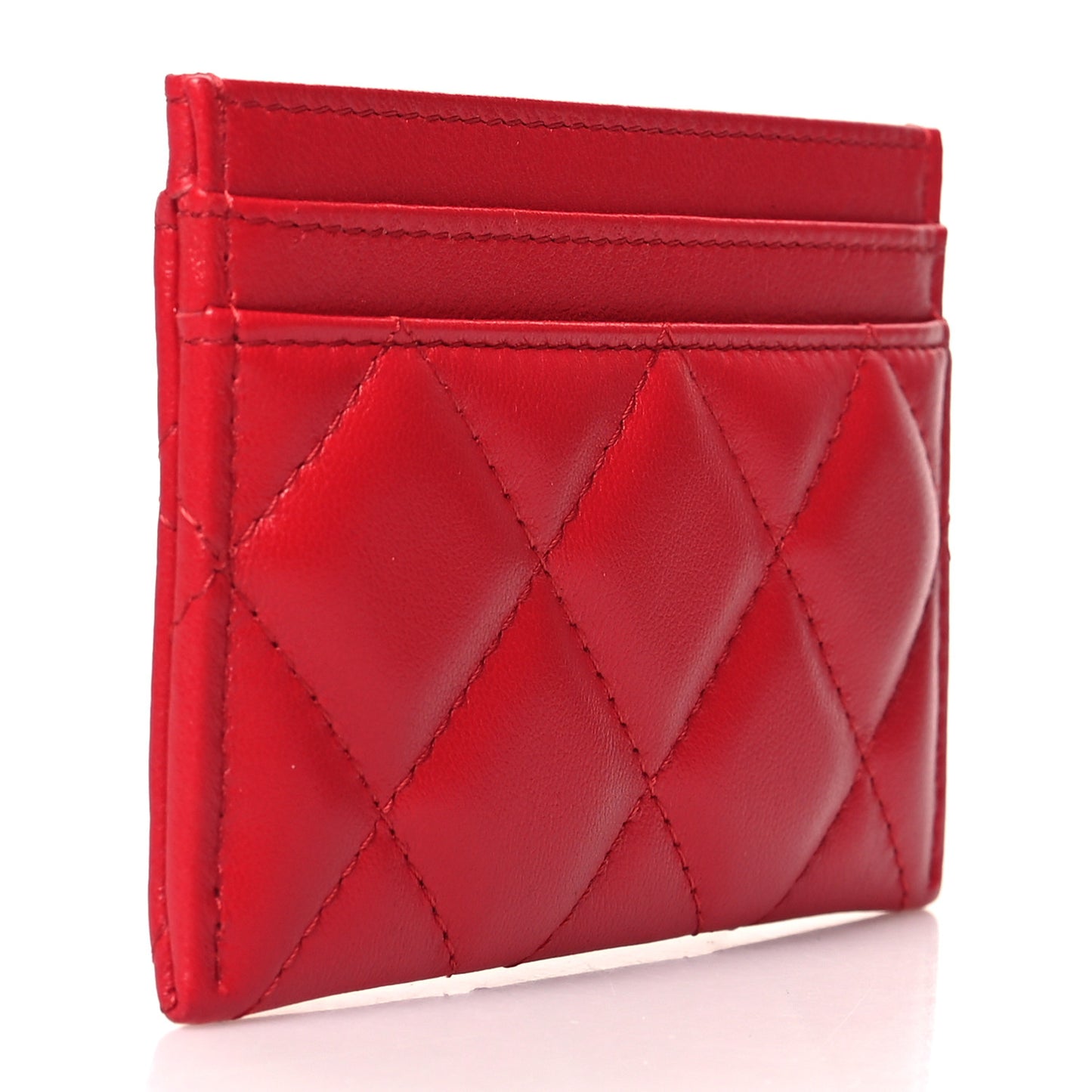 Lambskin Plexiglass Quilted Coco Love Card Holder Red