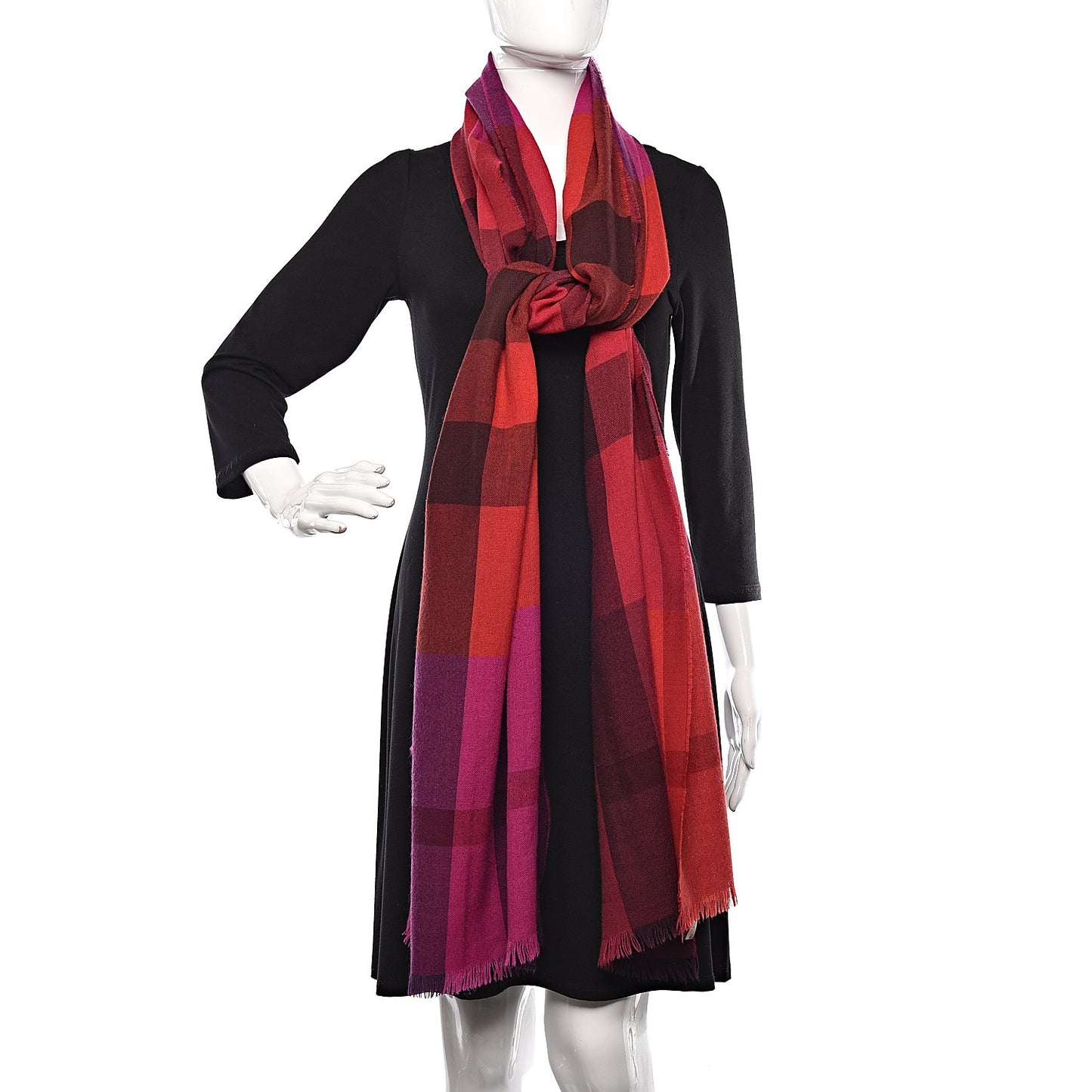 Wool Cashmere Mega Check Colorblock Scarf Flame Red
