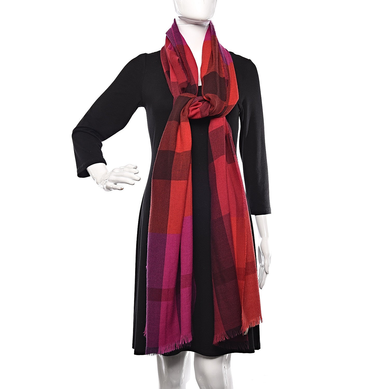 Burberry Wool Cashmere Mega Check Colorblock Scarf Flame Red 2 of 4