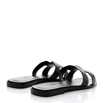 Hermes Box Calfskin Oran Sandals 38.5 Black 5 of 8