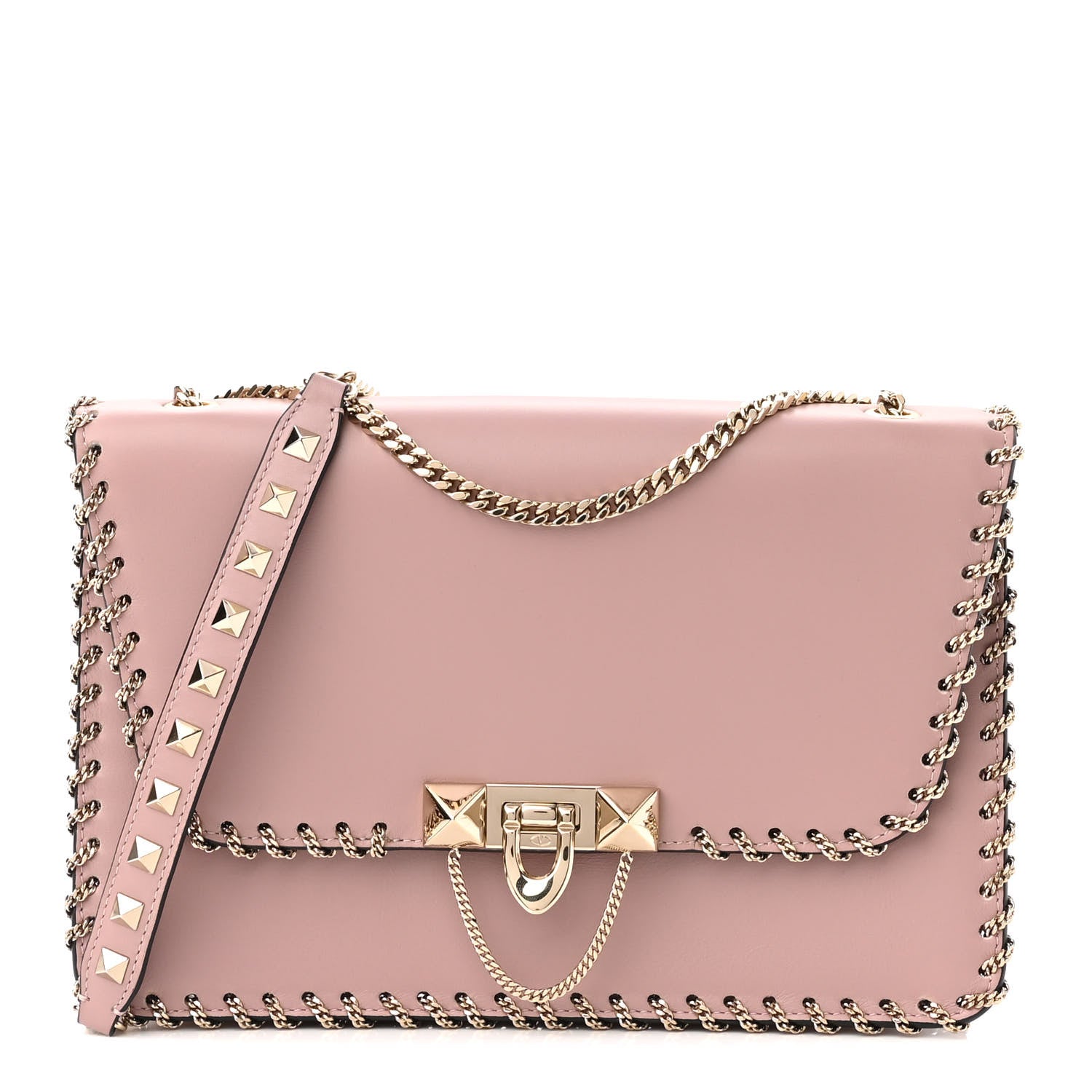 Valentino Garavani Vitello Groumette Small Rockstud Demilune Shoulder Bag Lipstick 1 of 10