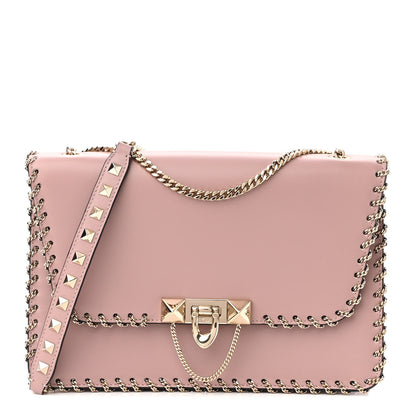 Valentino Garavani Vitello Groumette Small Rockstud Demilune Shoulder Bag Lipstick 1 of 10