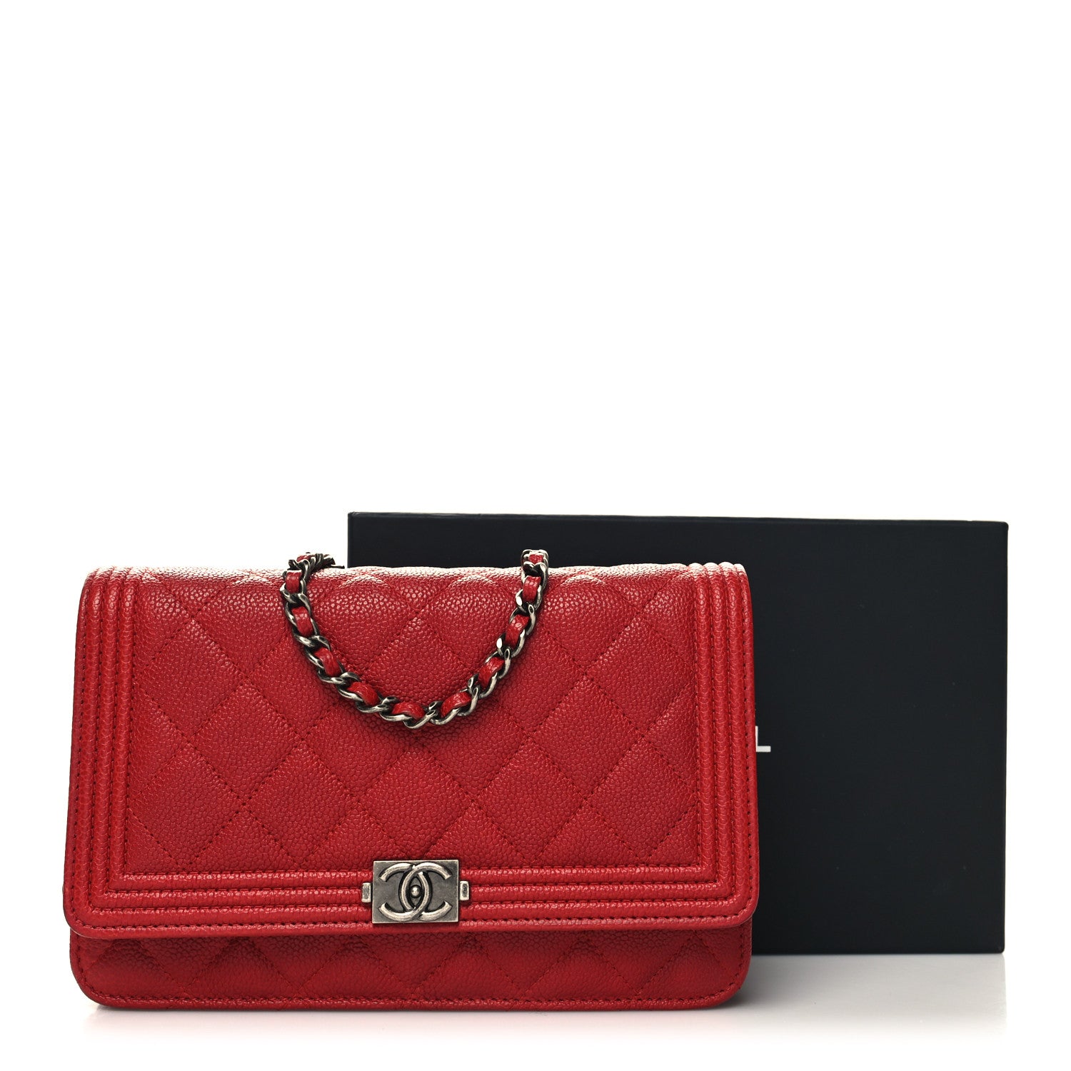 Chanel Caviar Quilted Boy Wallet On Chain WOC Red 14 of 14