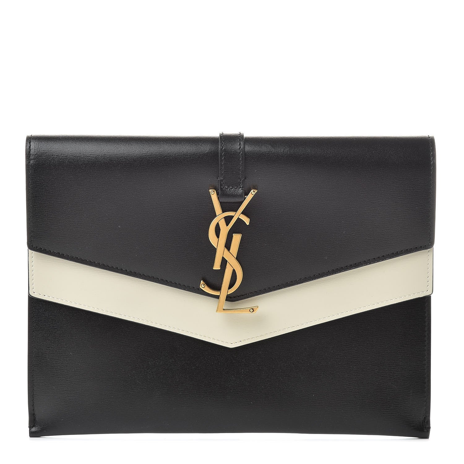 Saint Laurent Smooth Calfskin Monogram Sulpice Clutch Black White 1 of 9
