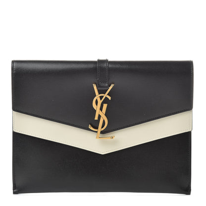 Saint Laurent Smooth Calfskin Monogram Sulpice Clutch Black White 1 of 9