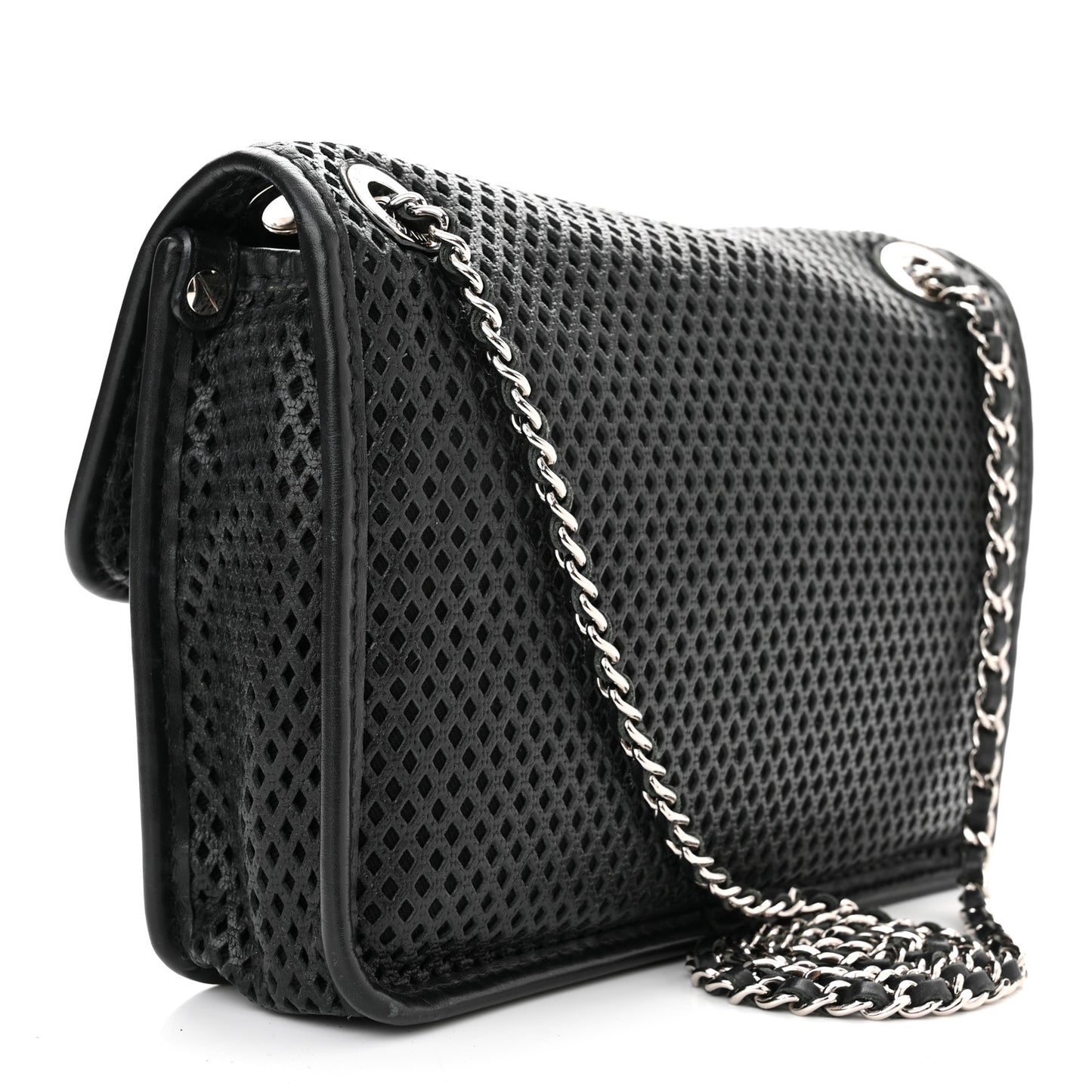 Metallic Perforated Calfskin Small Up In The Air Flap Black