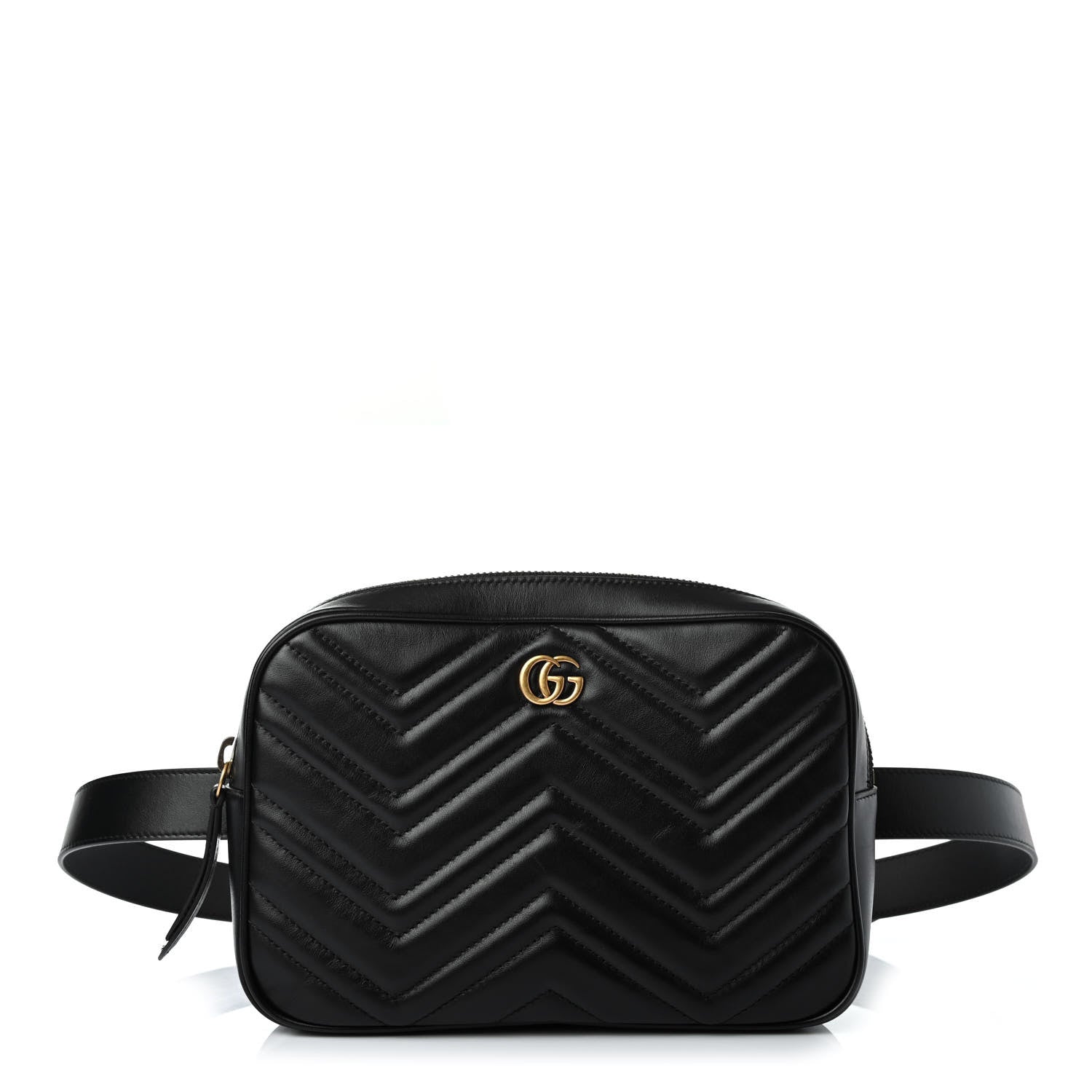 Gucci Calfskin Matelasse Mens GG Marmont Belt Bag 110 44 Black 1 of 4