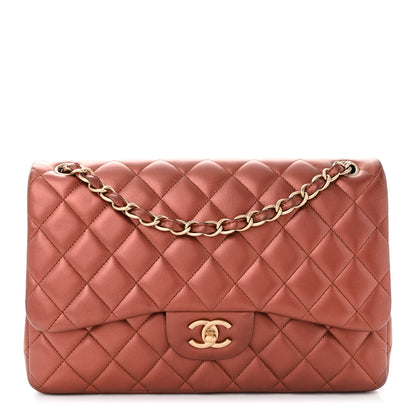 Chanel Metallic Lambskin Quilted Jumbo Double Flap Copper 1 of 12