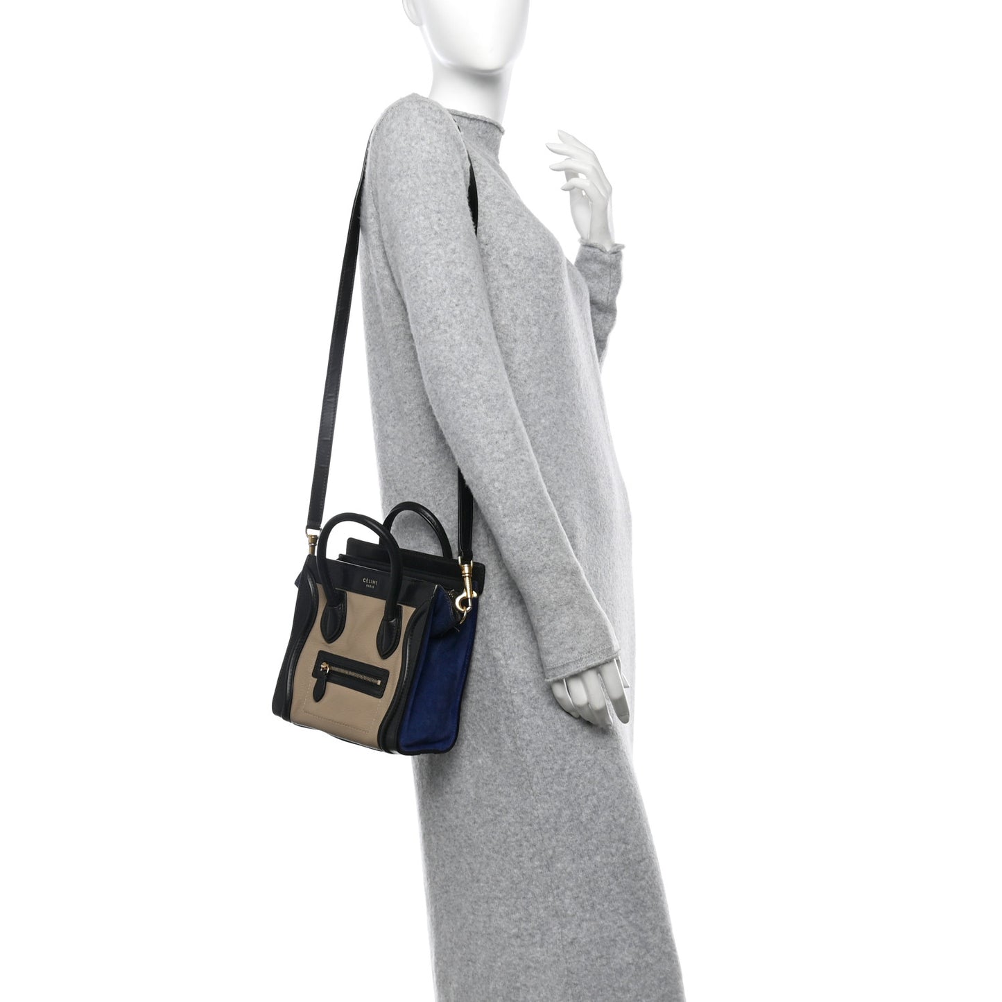 Elephant Calfskin Suede Tri-color Nano Luggage Sand