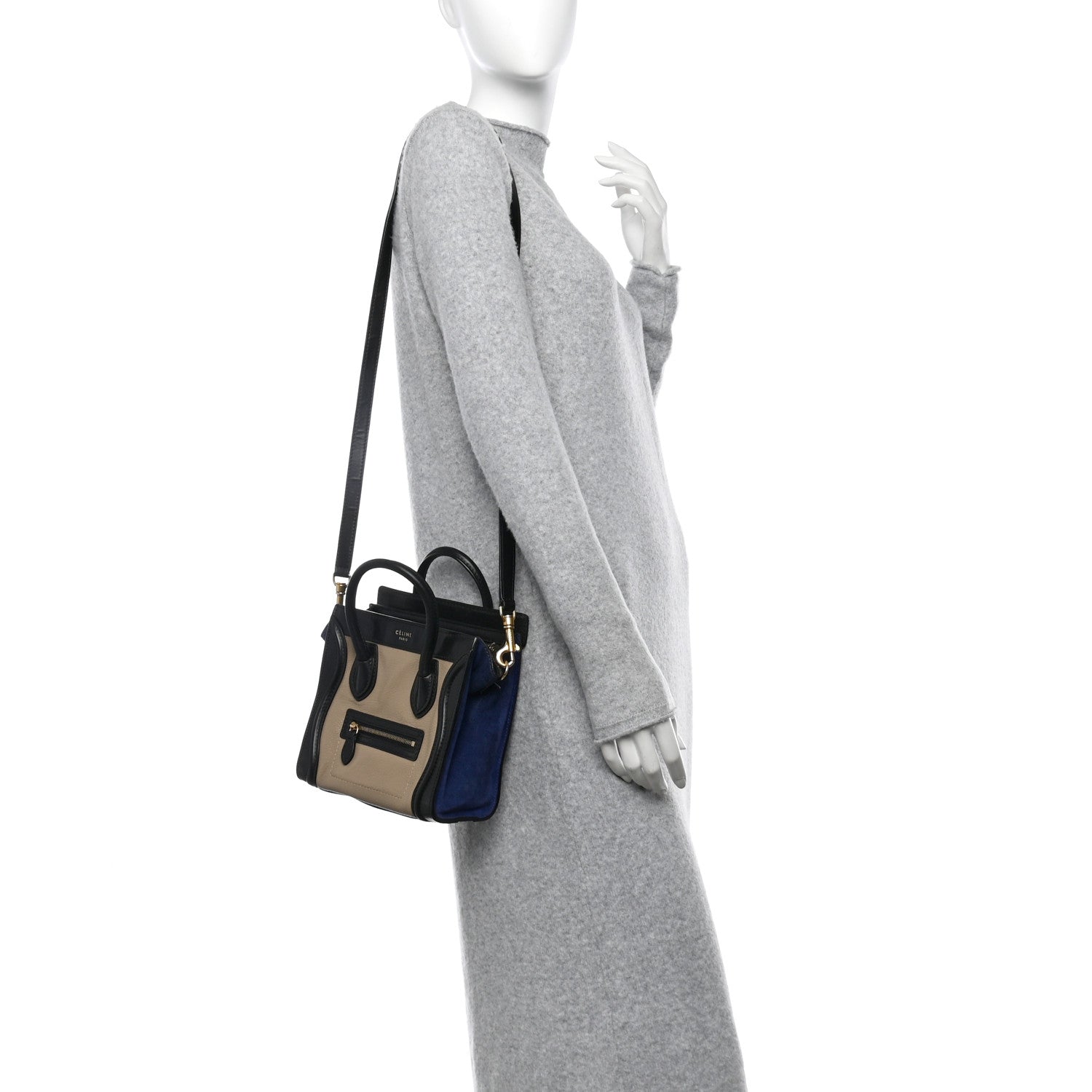 Celine Elephant Calfskin Suede Tri-color Nano Luggage Sand 3 of 13