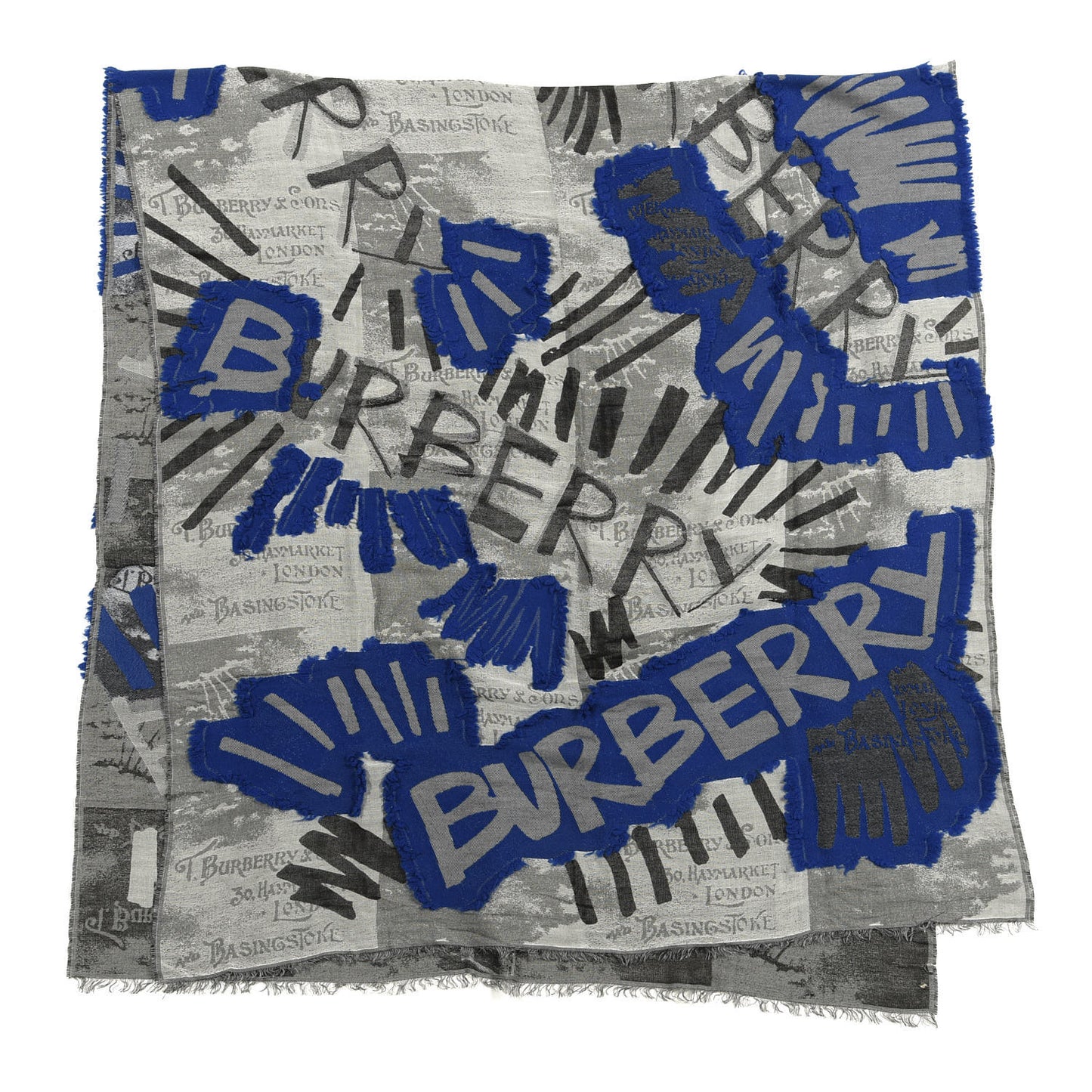 Cotton Wool Modal Graffiti Print Scarf Grey Blue