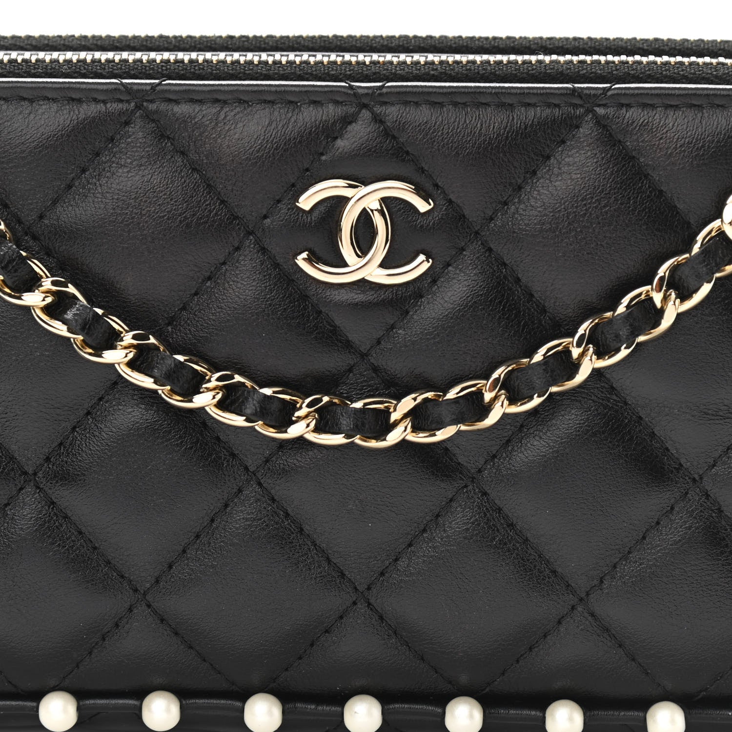 Chanel Calfskin Quilted Pearl Small Clutch With Chain Black 12 of 15