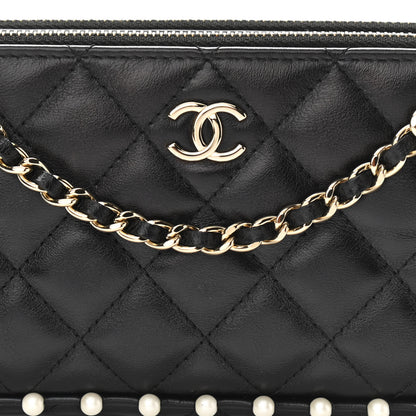 Chanel Calfskin Quilted Pearl Small Clutch With Chain Black 12 of 15