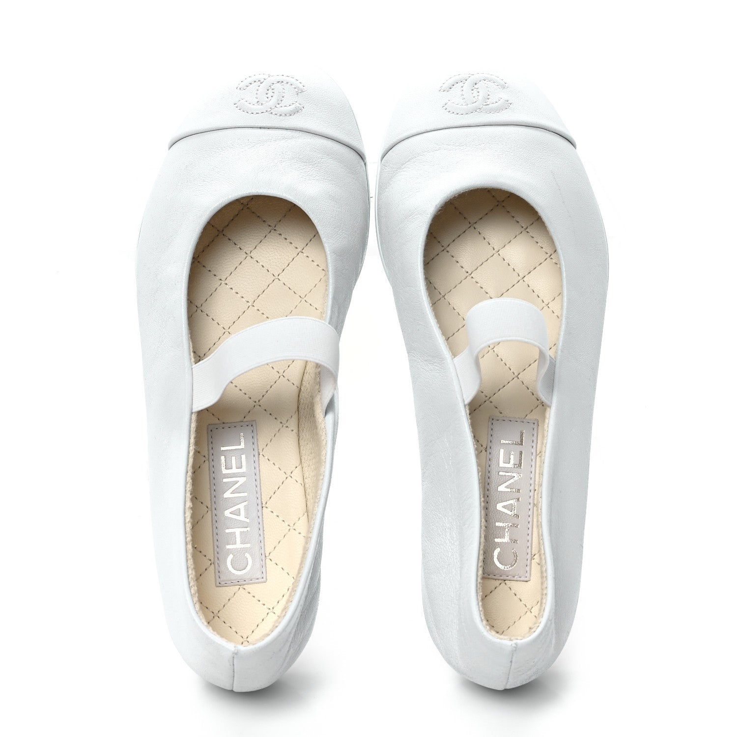 Chanel Lambskin Cap Toe CC Mary Jane Flats 38.5 White 2 of 10