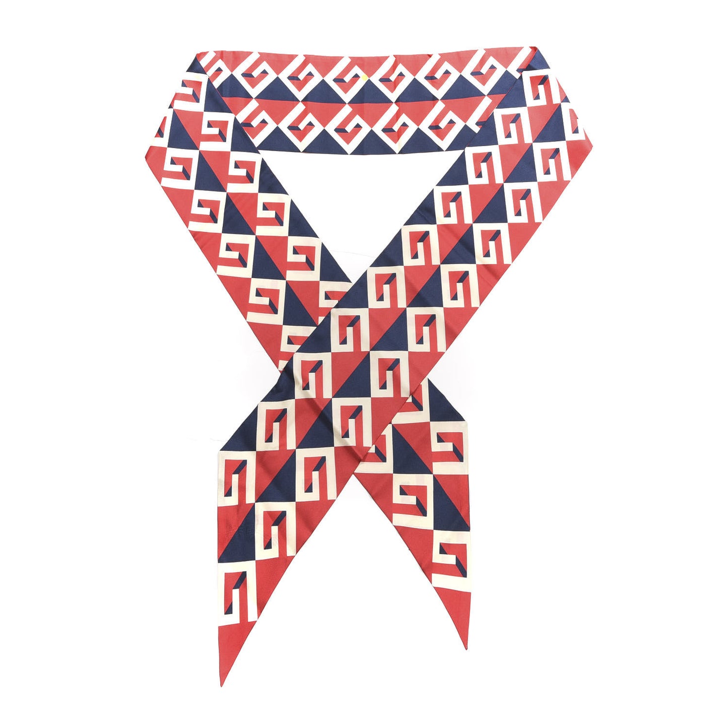 Twill Silk Geometric Logo Neck Bow Scarf Navy Orange