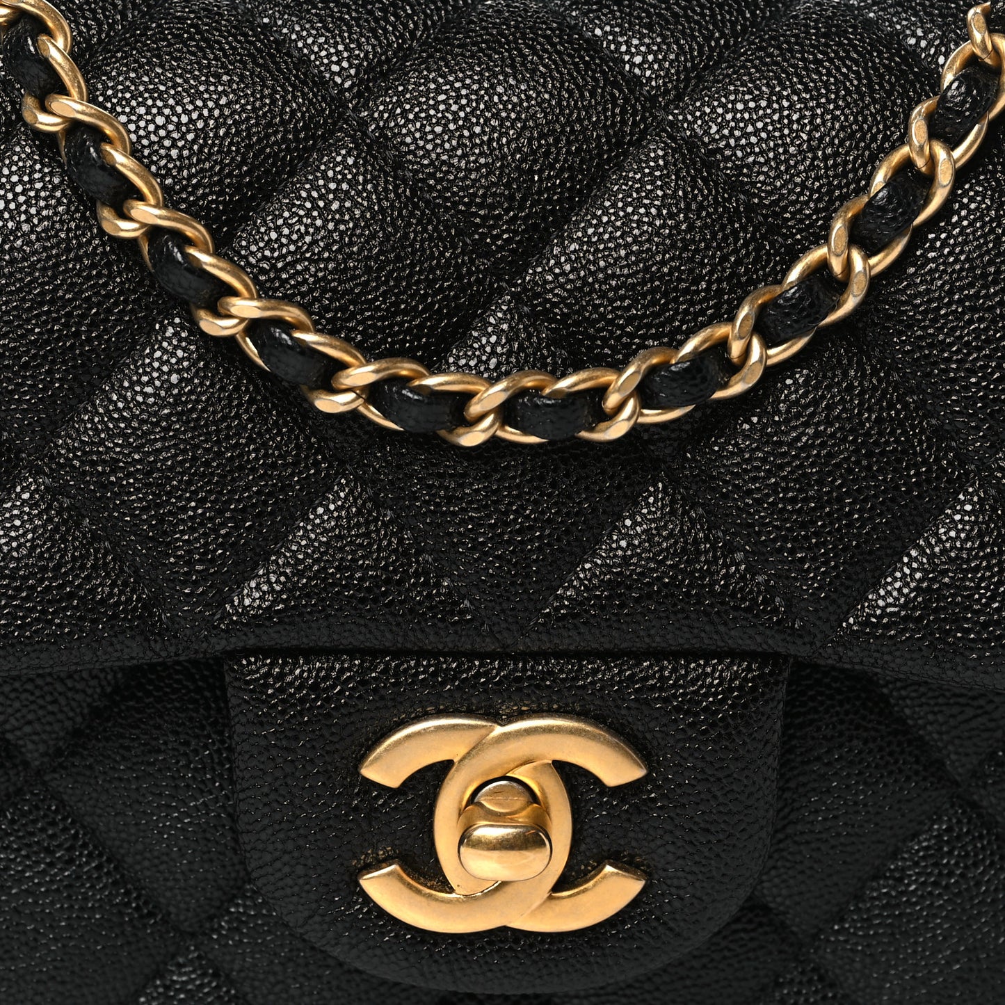 Caviar Quilted Mini Top Handle Rectangular Flap Black