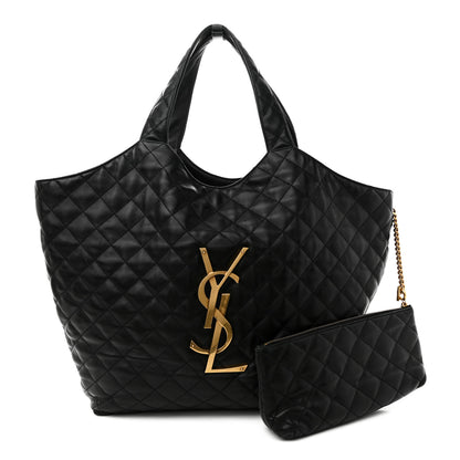 Saint Laurent Lambskin Quilted Maxi Icare Shopping Tote Black 3 of 10