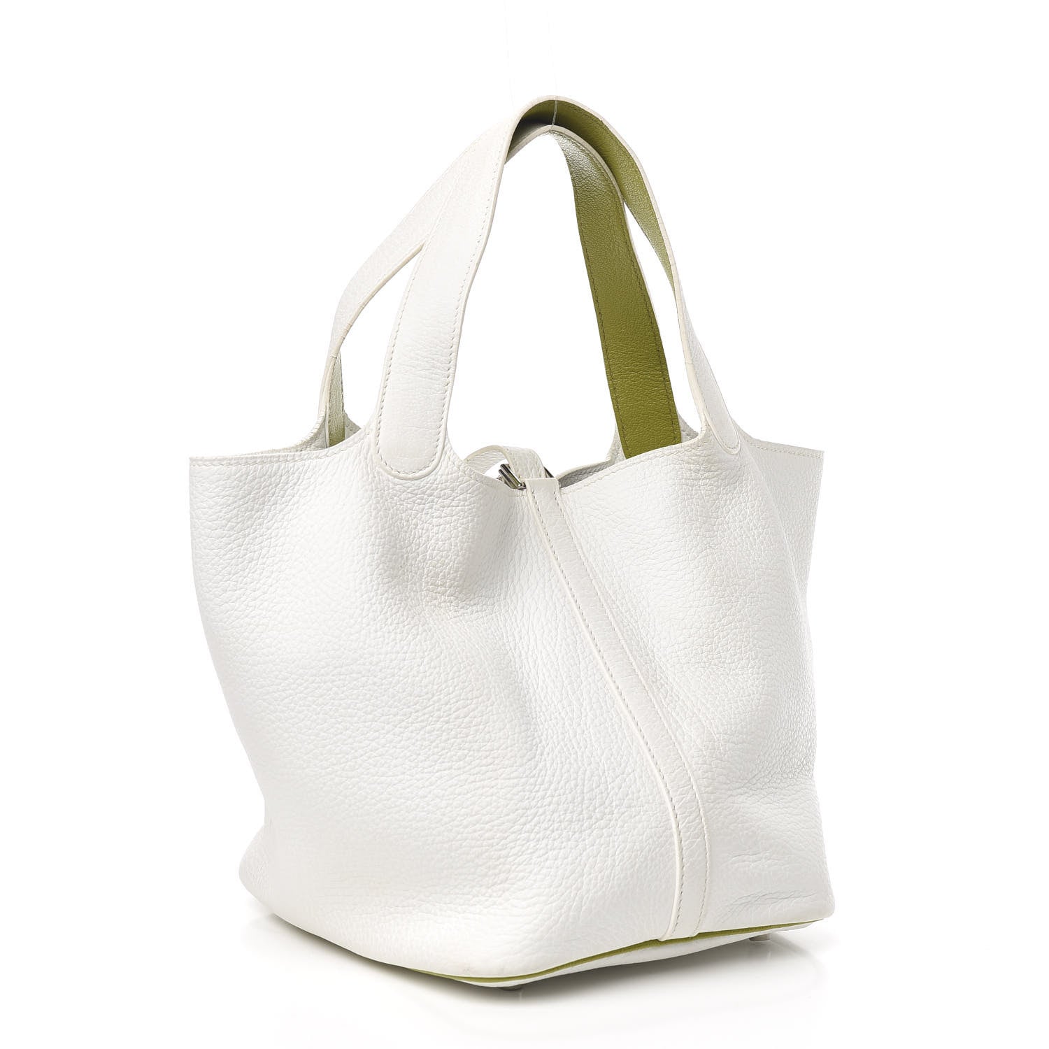 Hermes Taurillon Clemence Picotin 22 MM White Vert Chartreuse 2 of 13