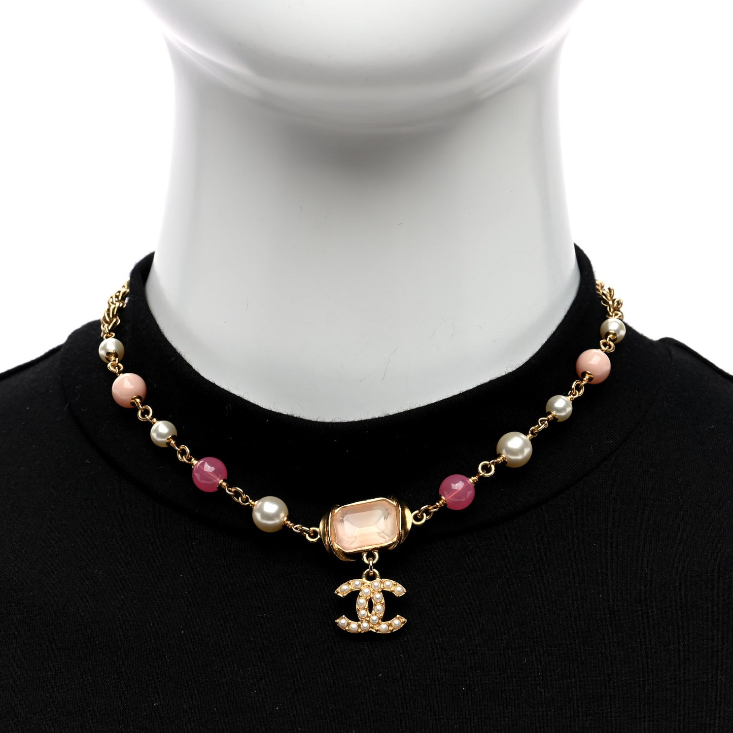 Crystal Pearl Bead CC Choker Gold Pink