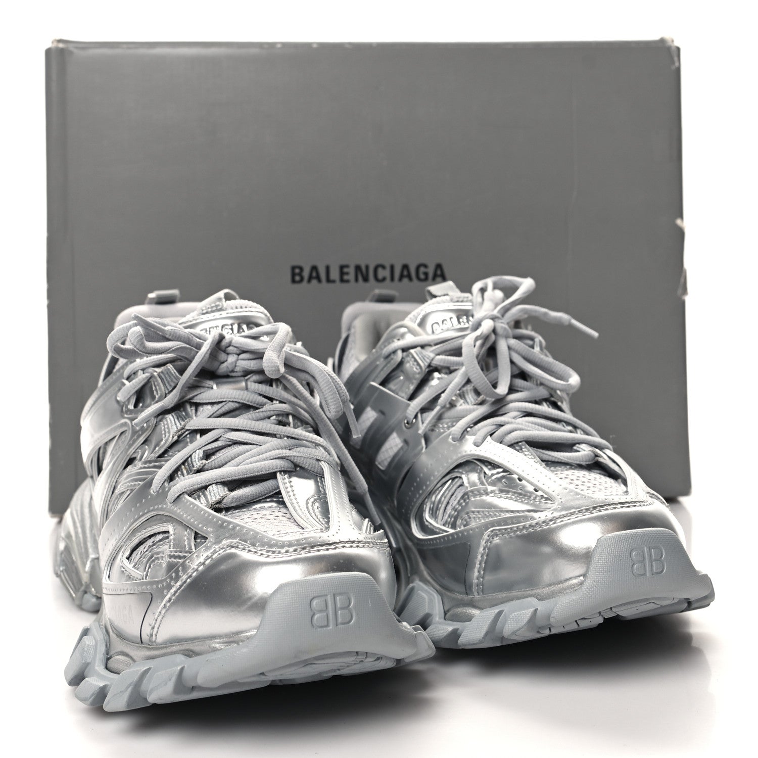 Balenciaga Metallic Calfskin Mesh Nylon Womens Track Sneakers 38 Silver 8 of 8