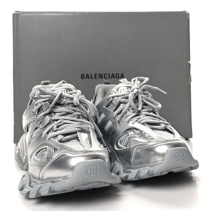 Balenciaga Metallic Calfskin Mesh Nylon Womens Track Sneakers 38 Silver 8 of 8