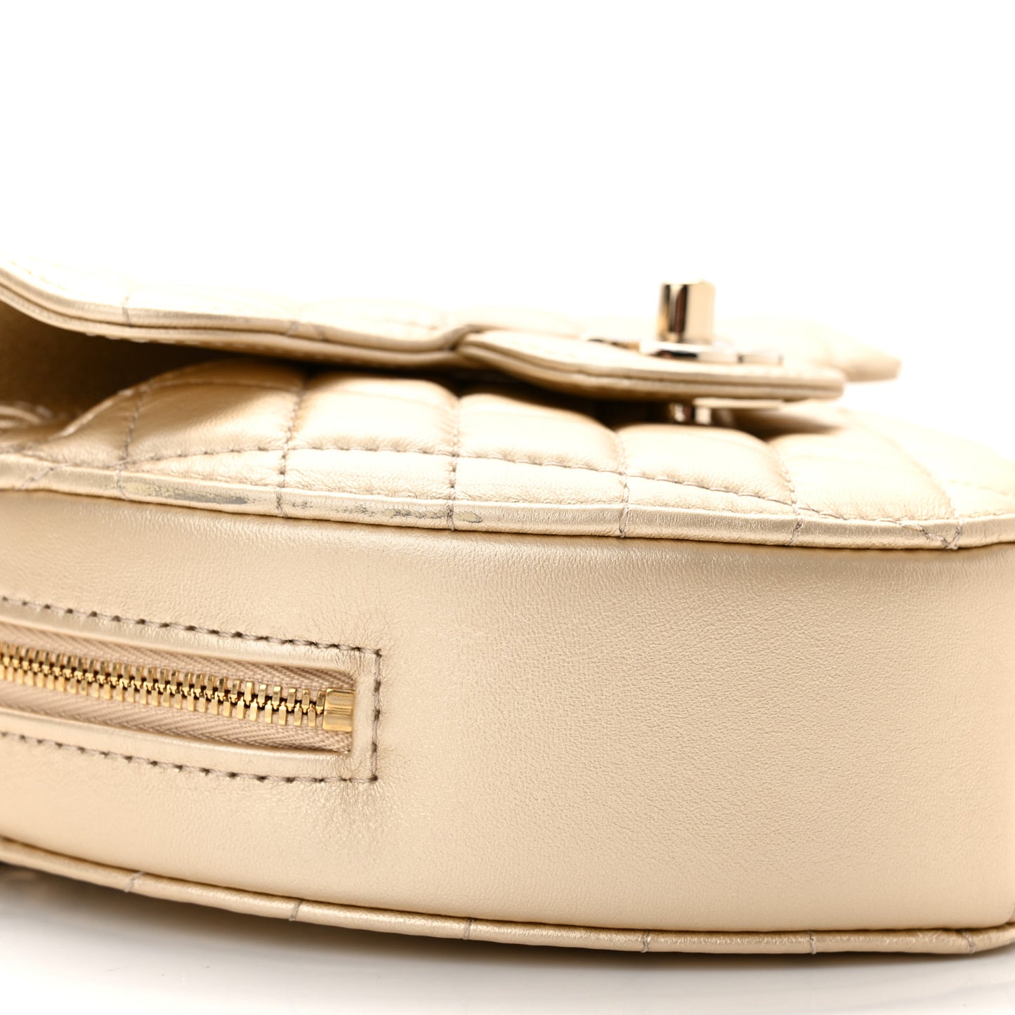 Metallic Lambskin Quilted CC In Love Heart Bag Gold