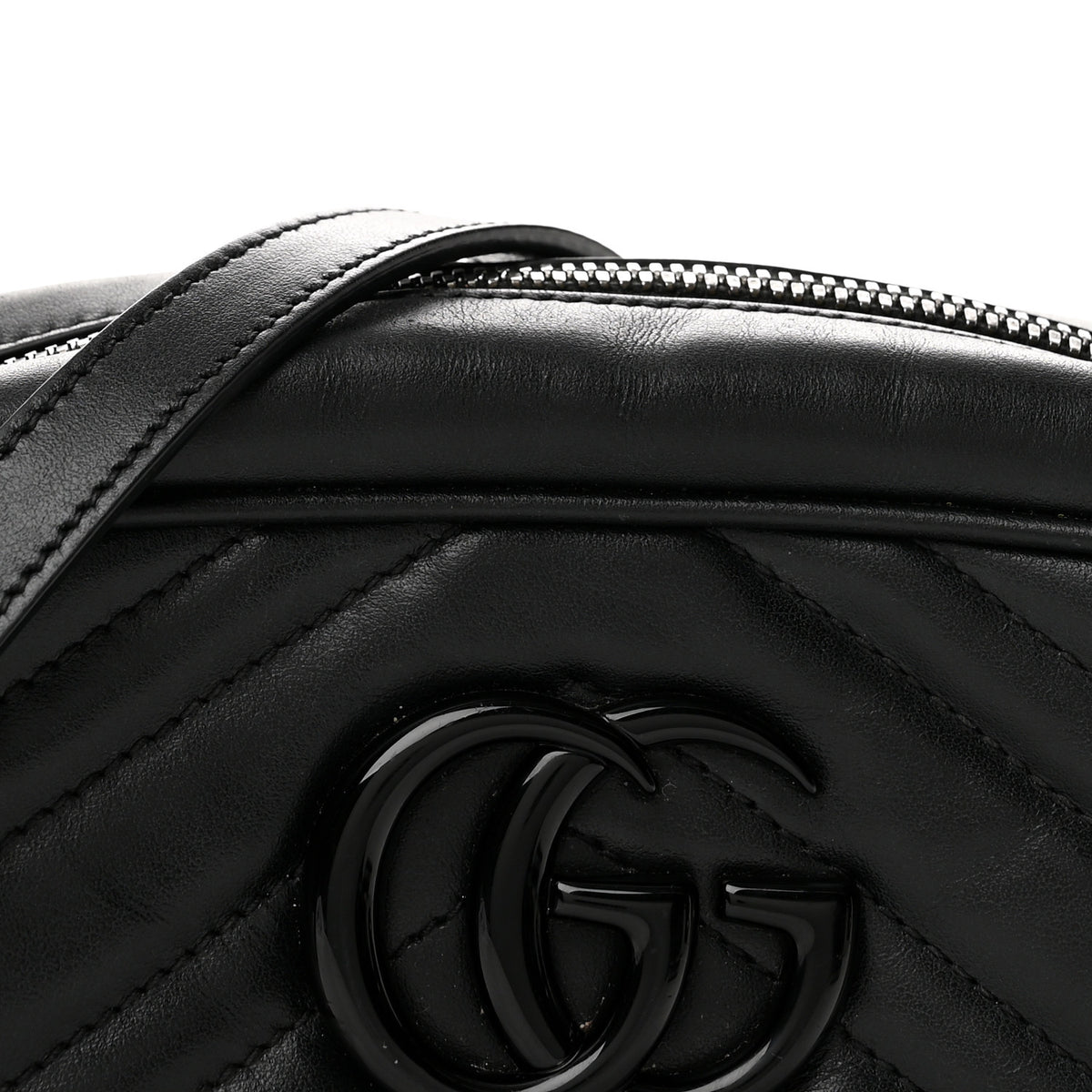Gucci Calfskin Matelasse Monochrome Small GG Marmont Chain Shoulder Bag Black 8 of 12