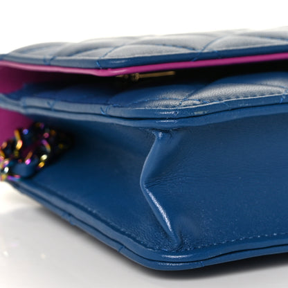 Chanel Lambskin Quilted Wallet On Chain WOC Dark Blue Pink 7 of 8
