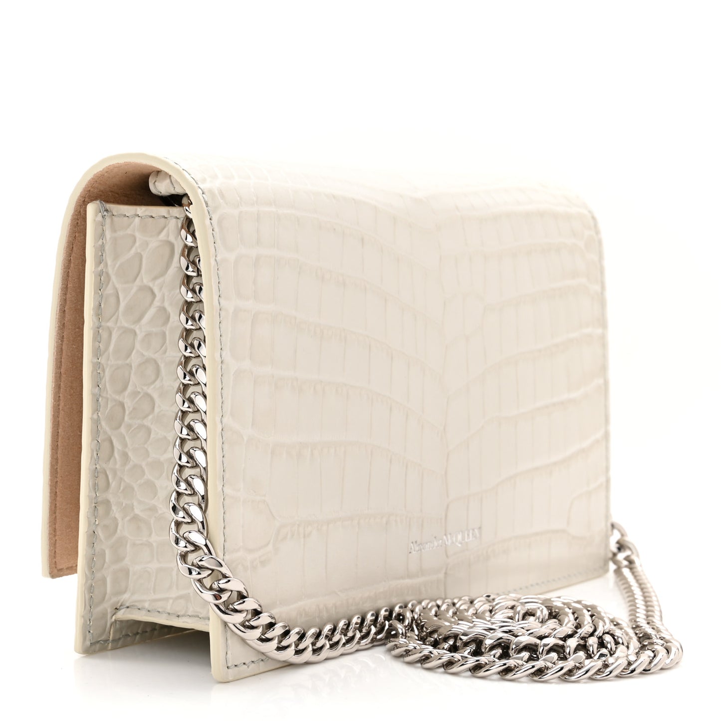 Calfskin Crocodile Embossed Skull Mini Crossbody Bag White