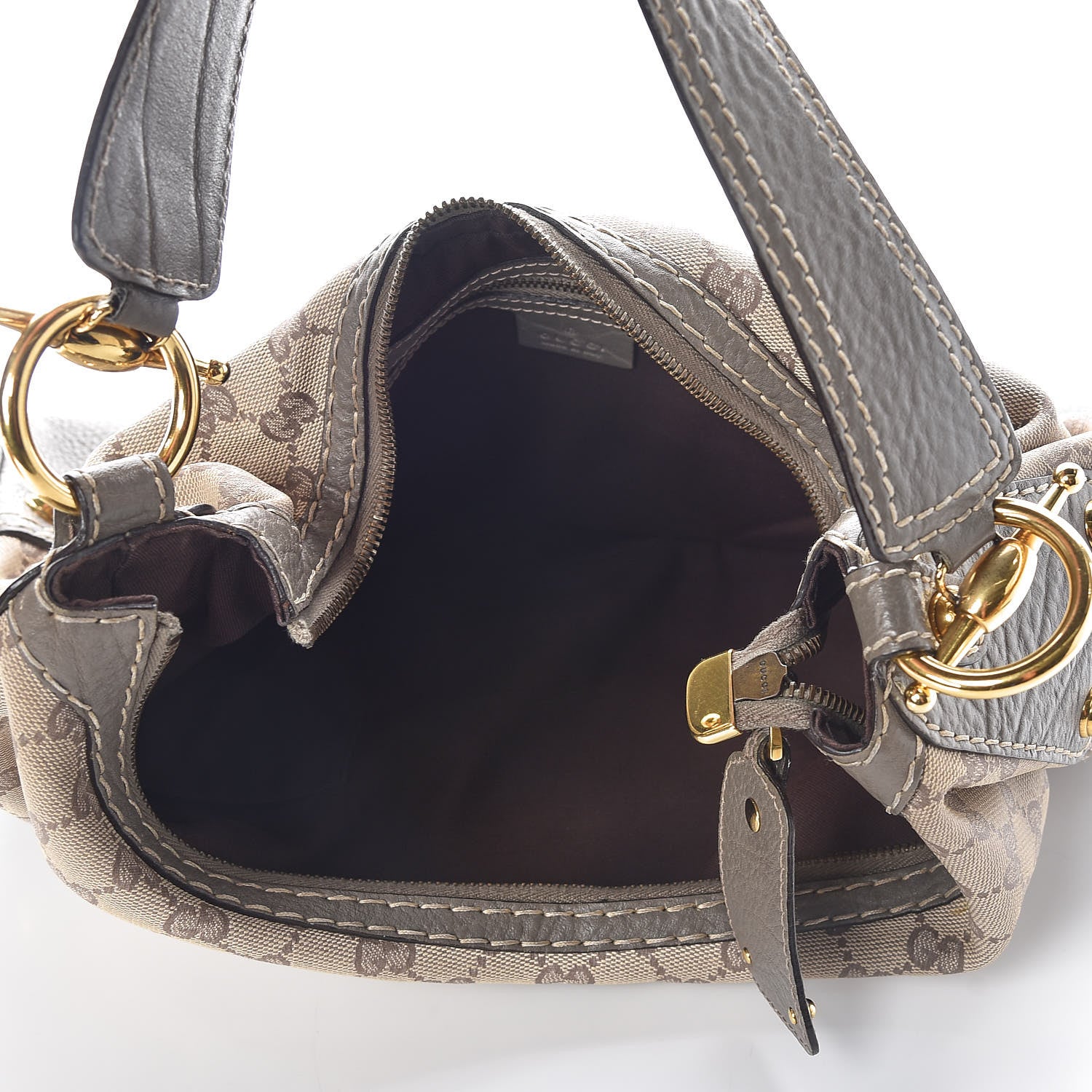 Gucci Monogram Medium Jockey Hobo Grey 7 of 9