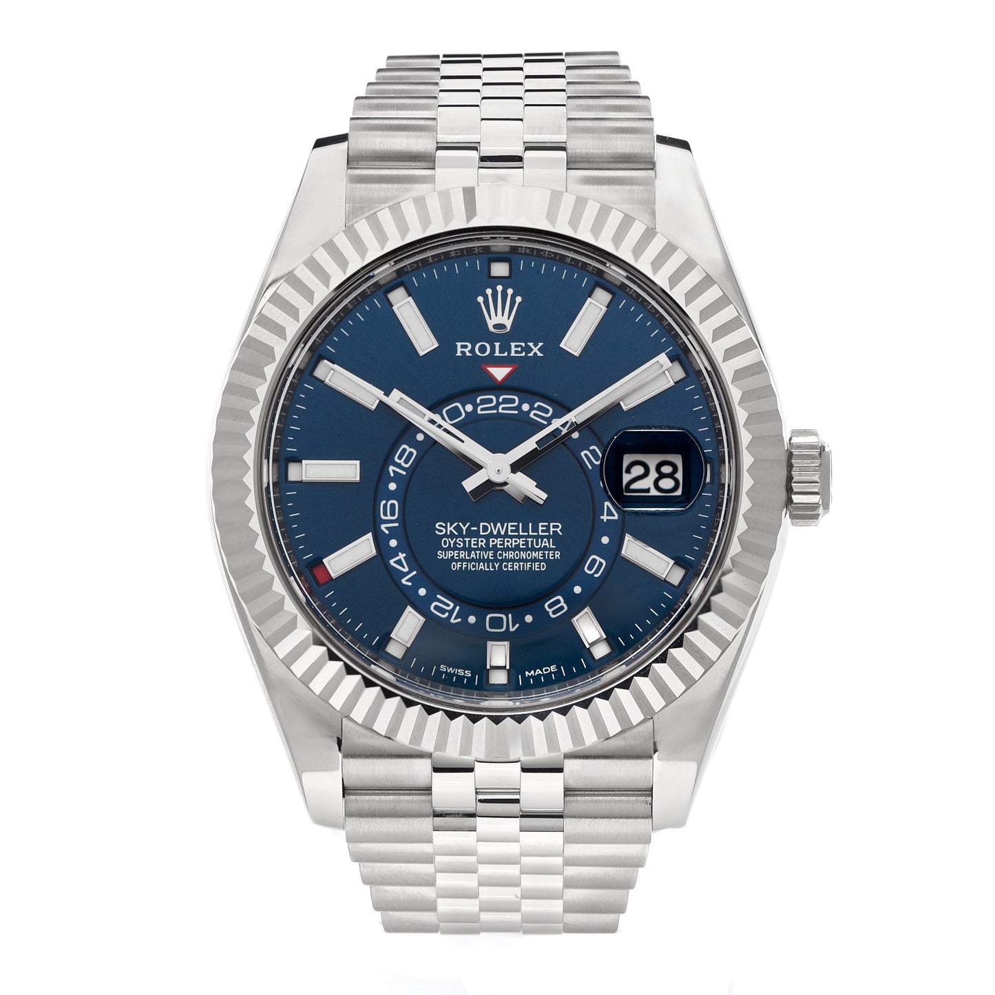 Stainless Steel 18K White Gold 42mm Oyster Perpetual Sky-Dweller Watch Bright Blue 326934