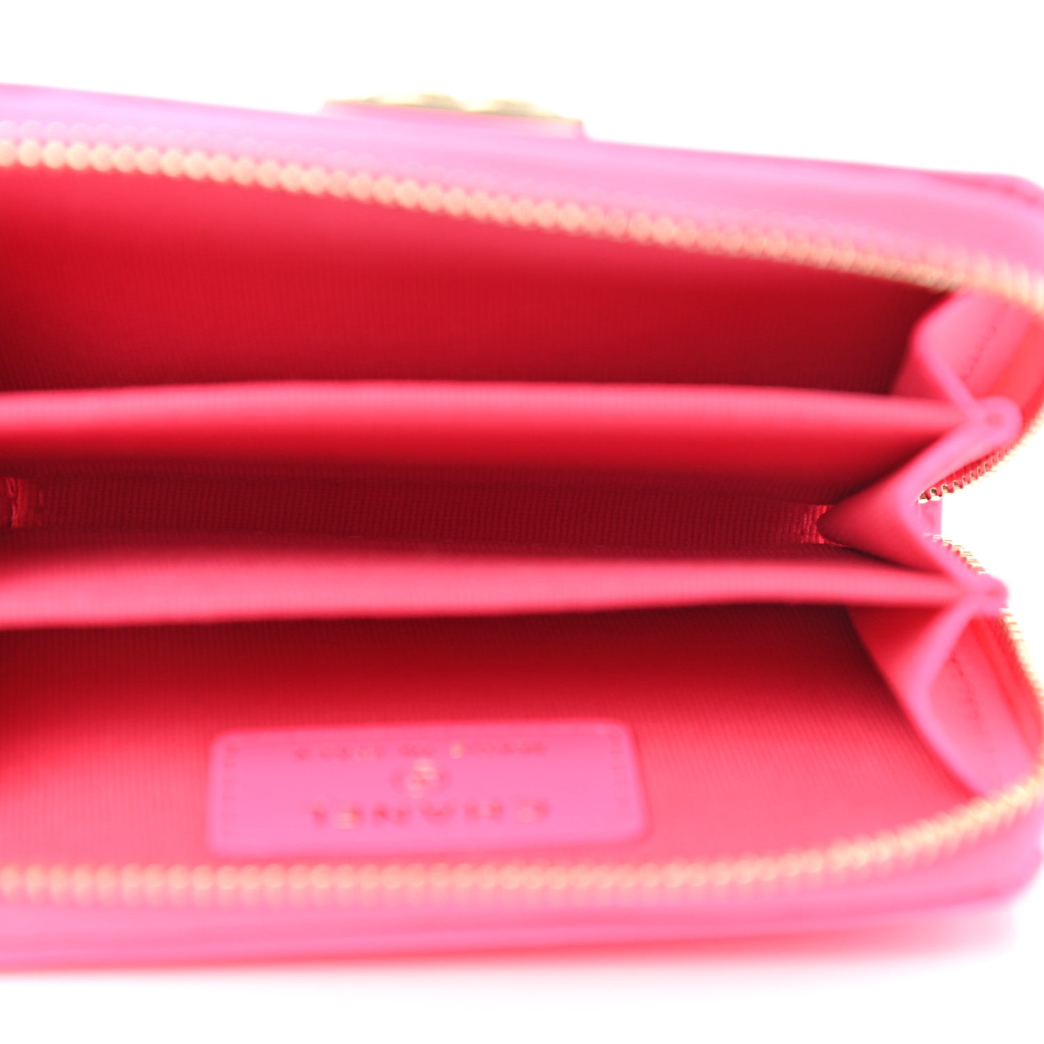 Chanel Patent Chevron Quilted Zip Around Boy Coin Purse Wallet Neon Pink 5 of 8