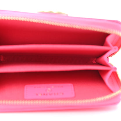 Chanel Patent Chevron Quilted Zip Around Boy Coin Purse Wallet Neon Pink 5 of 8