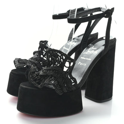 Christian Louboutin Velvet Kid Resille Deia Frou Alta Sandals 38 Black 3 of 7