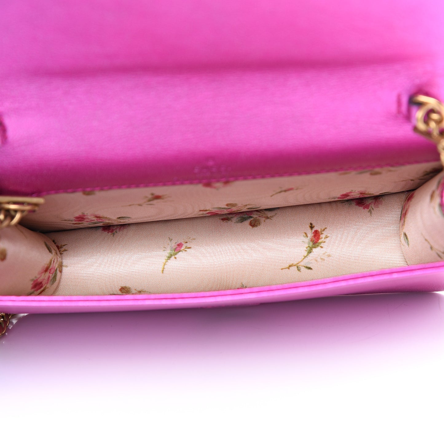 Metallic Calfskin Matelasse Crystal GG Marmont Mini Bag Fuchsia