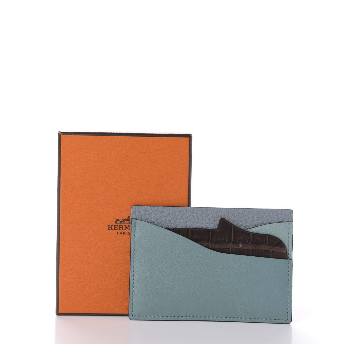 Swift Togo Crocodile Hippopotame Petit H Card Case Bleu Saint Cyr Bleu Lin Ciel Chocolate