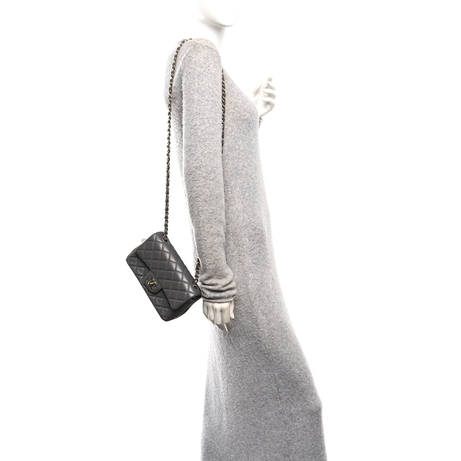 Chanel Lambskin Quilted Mini Rectangular Flap Dark Grey 2 of 11