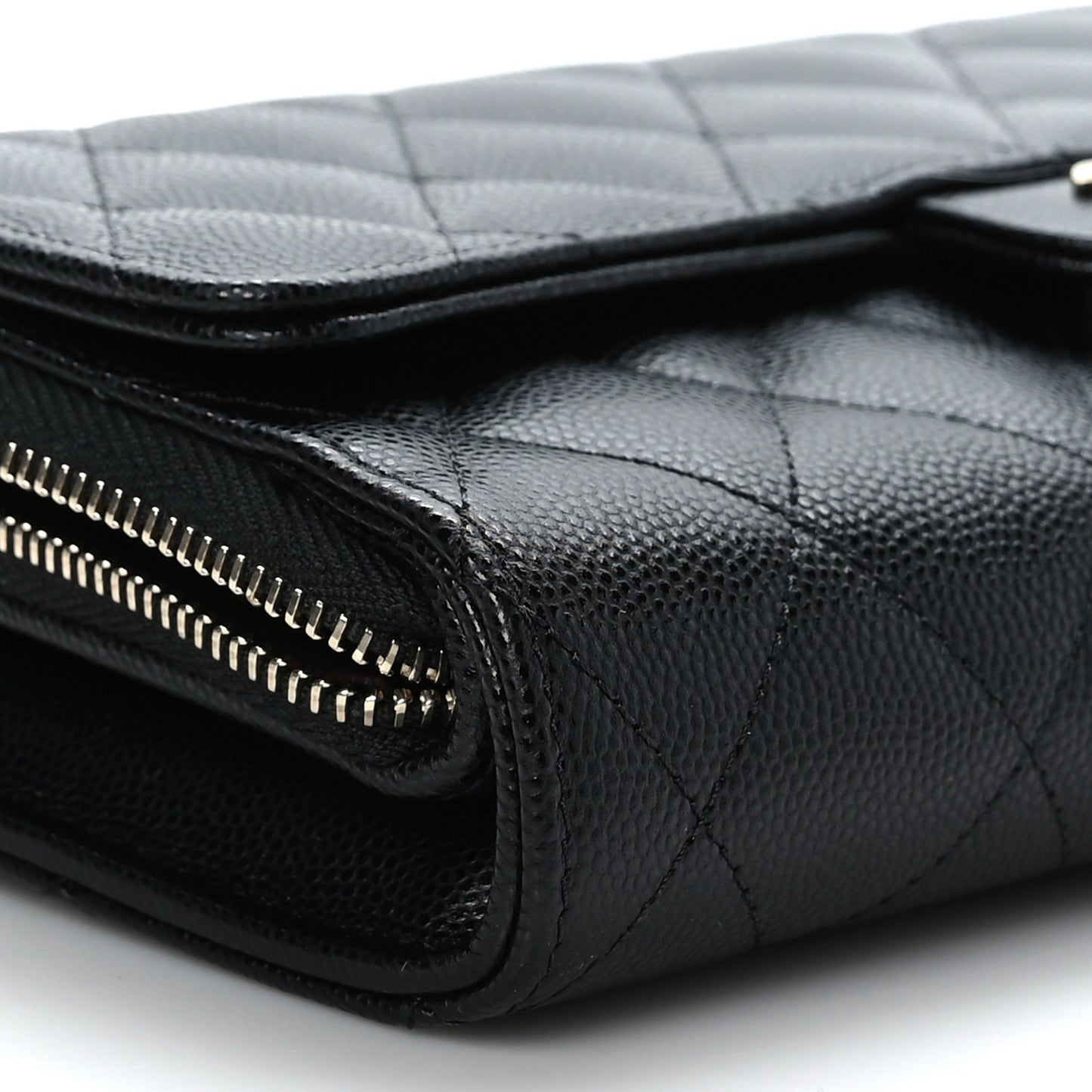 Caviar Quilted Phone Holder Wallet on Removable Chain Black