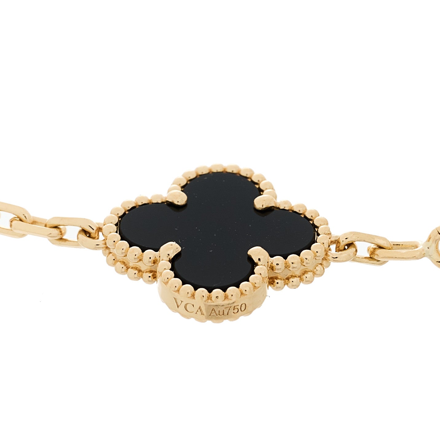 18K Yellow Gold Black Onyx 5 Motifs Vintage Alhambra Bracelet