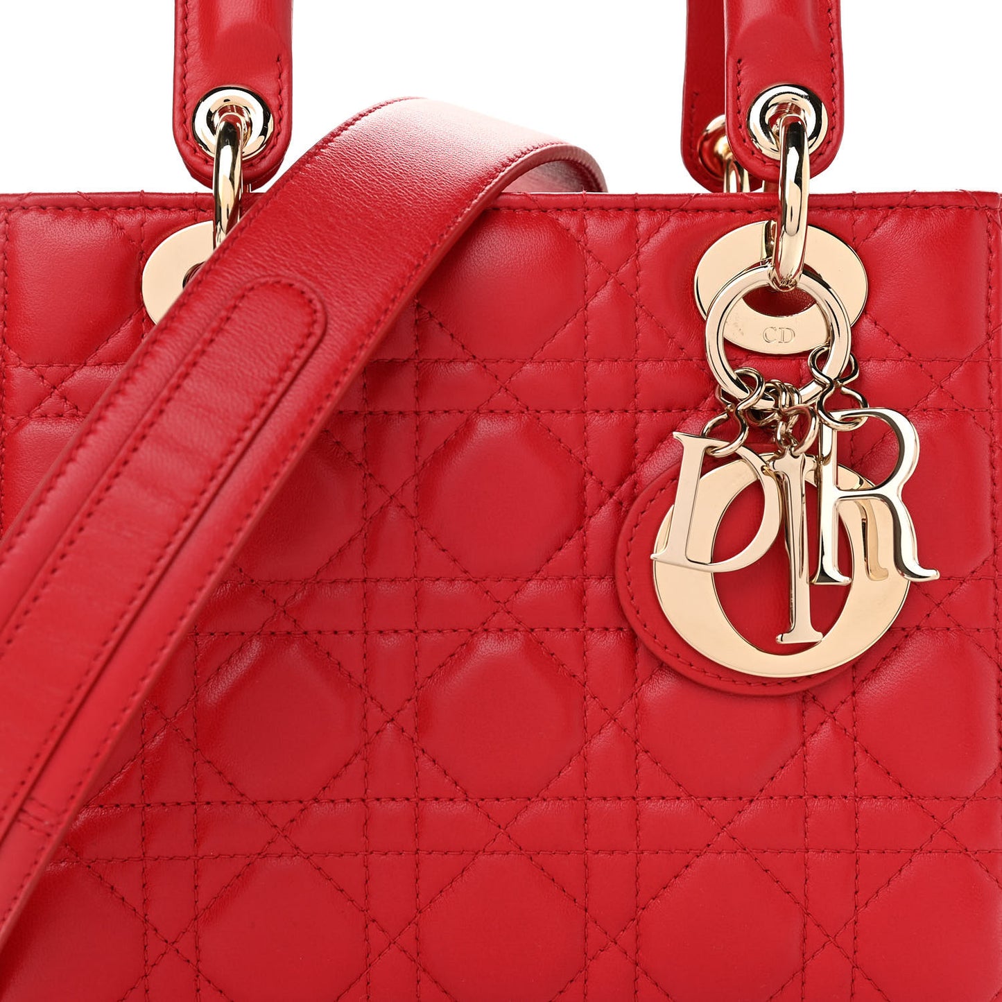 Lambskin Cannage Small Lucky Badges My Lady Dior Red
