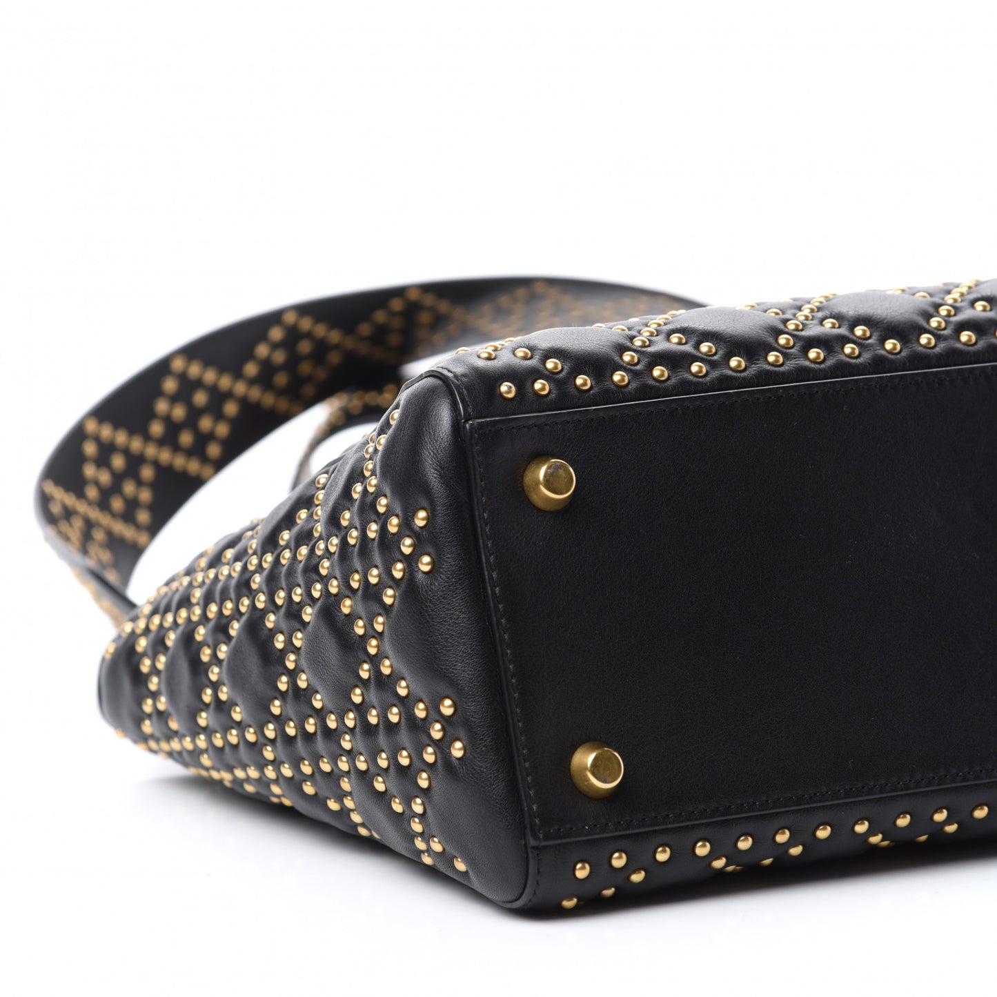 Calfskin Cannage Studded Medium Supple Lady Dior Black