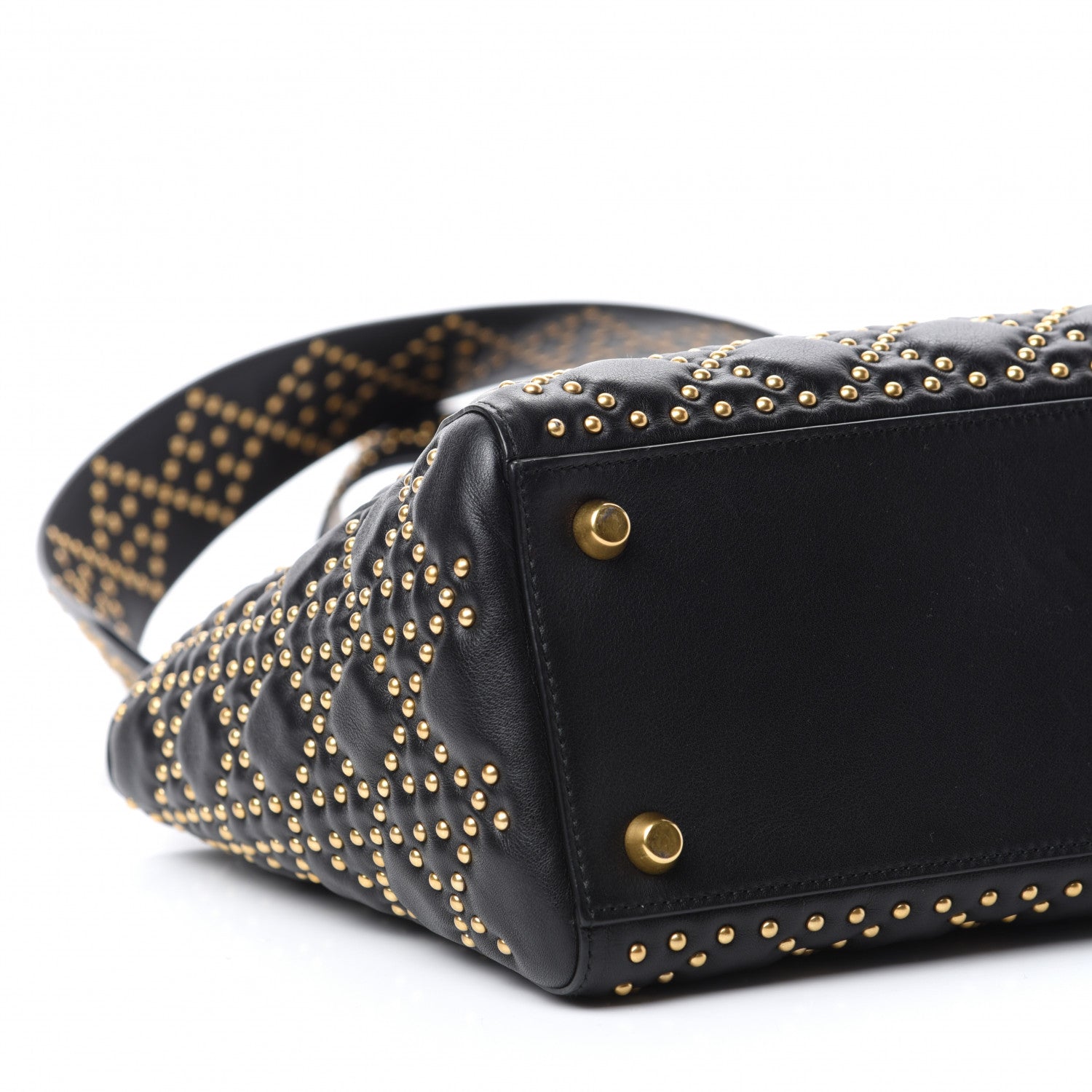 Christian Dior Calfskin Cannage Studded Medium Supple Lady Dior Black 6 of 10