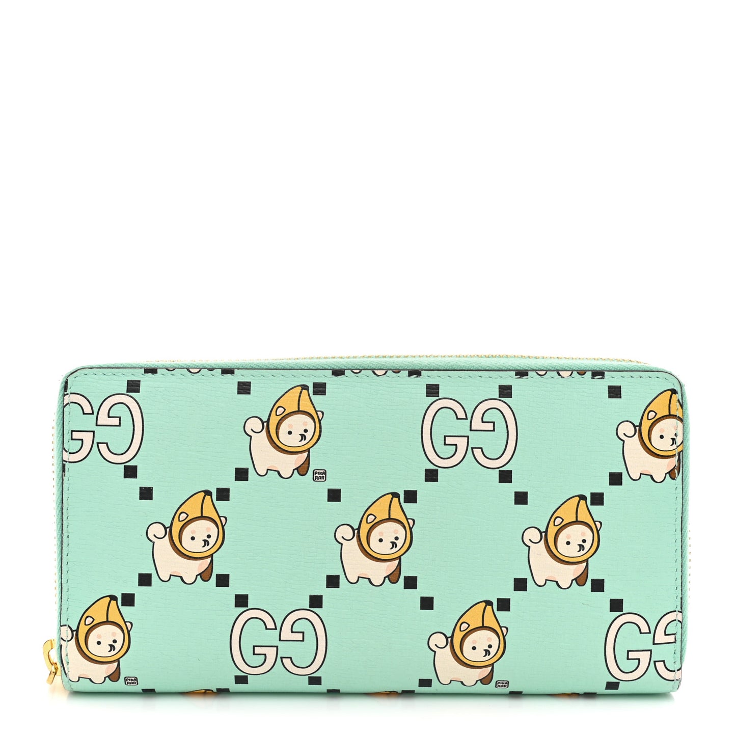 X PIKARAR Textured Dollar Calfskin Animal Print Zip Around Wallet Green