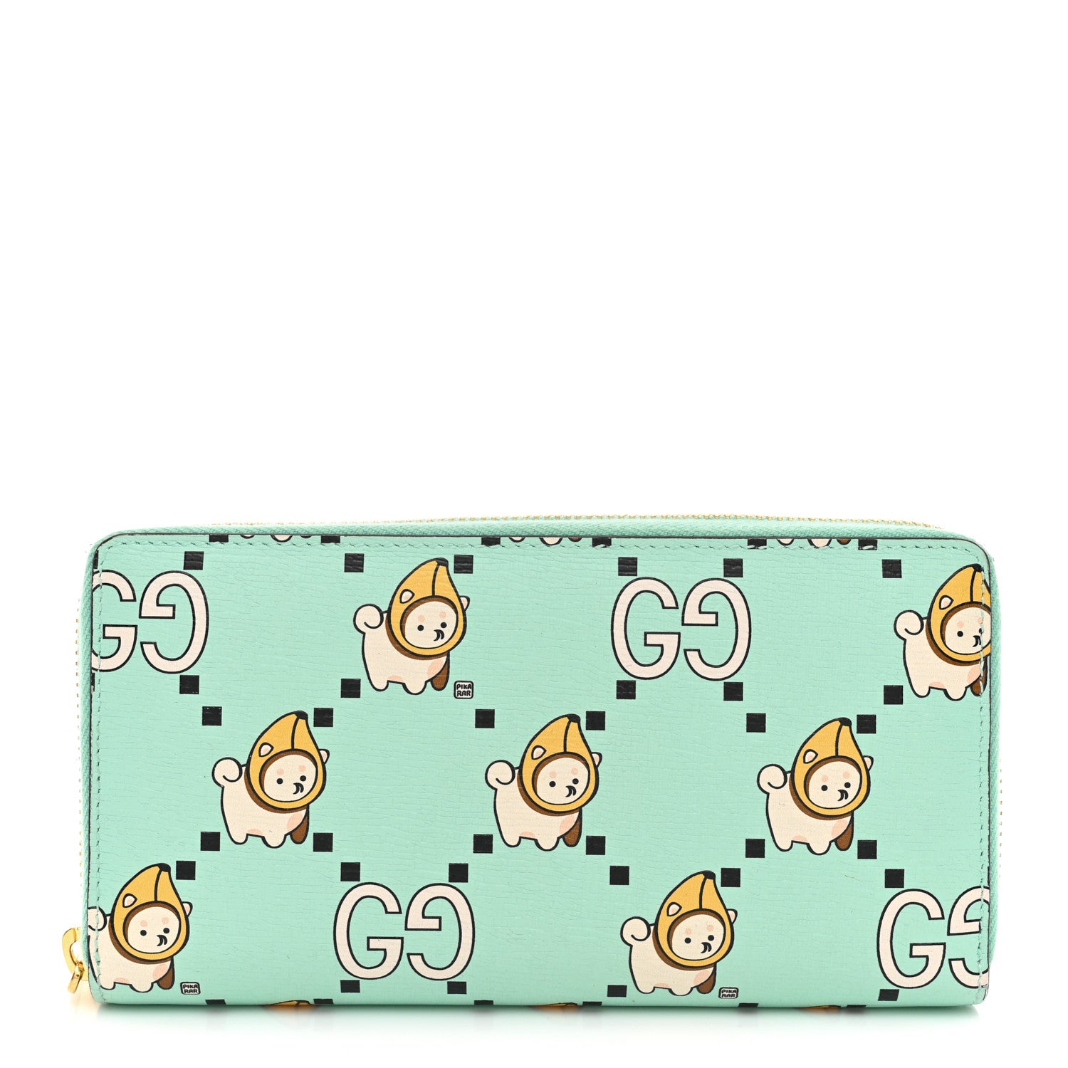 Gucci X PIKARAR Textured Dollar Calfskin Animal Print Zip Around Wallet Green 1 of 8