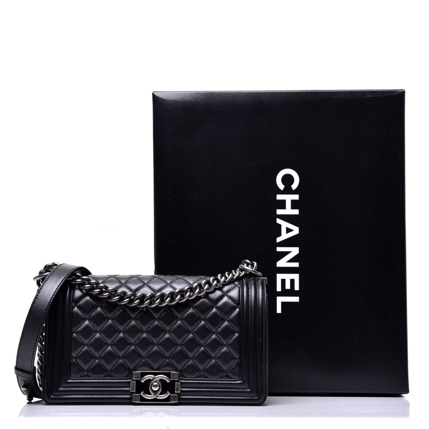 Metallic Calfskin Quilted Medium Boy Flap Black